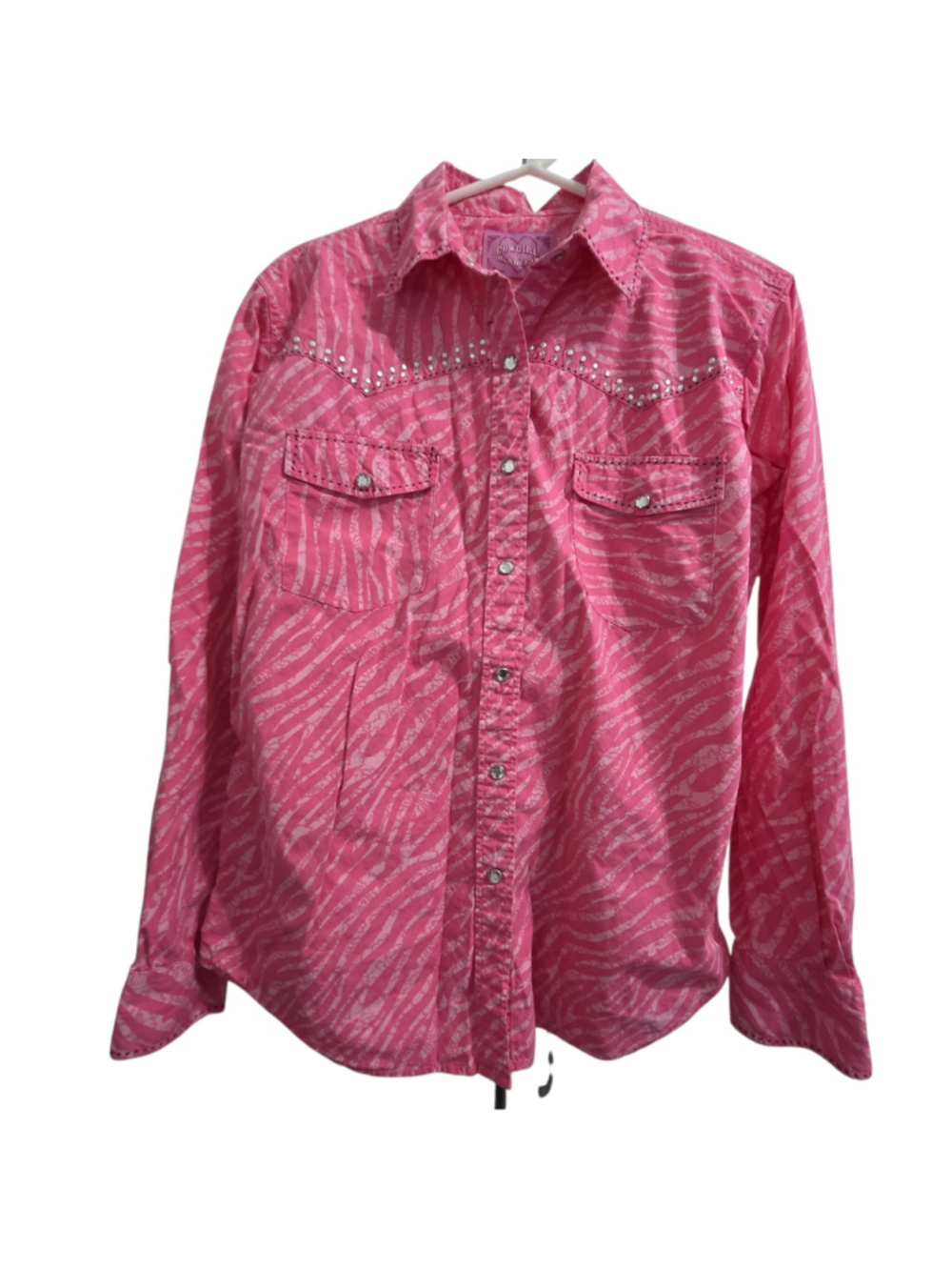 Cowgirl Hardware Women's Button Down Shirt XL Pink White Zebra Print